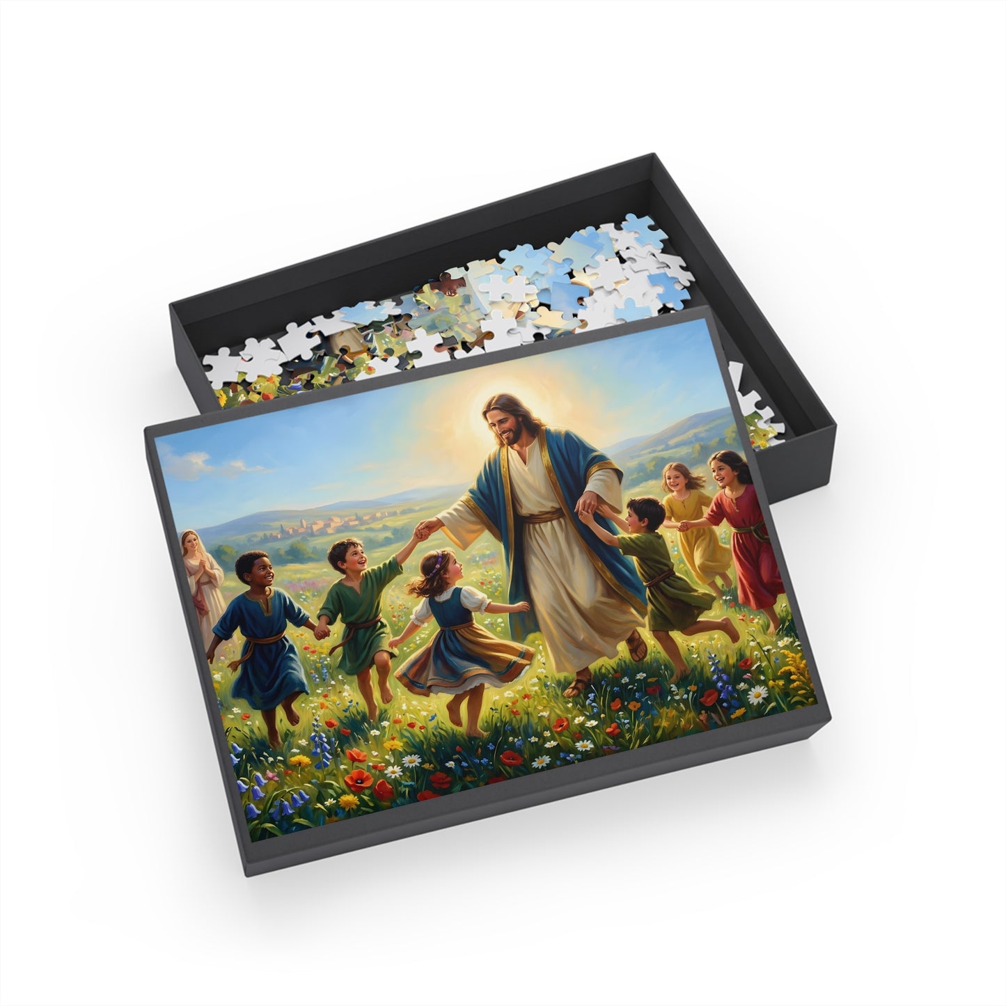“Joy Overflowing - Children Dancing in the Meadow” - Jigsaw Puzzle