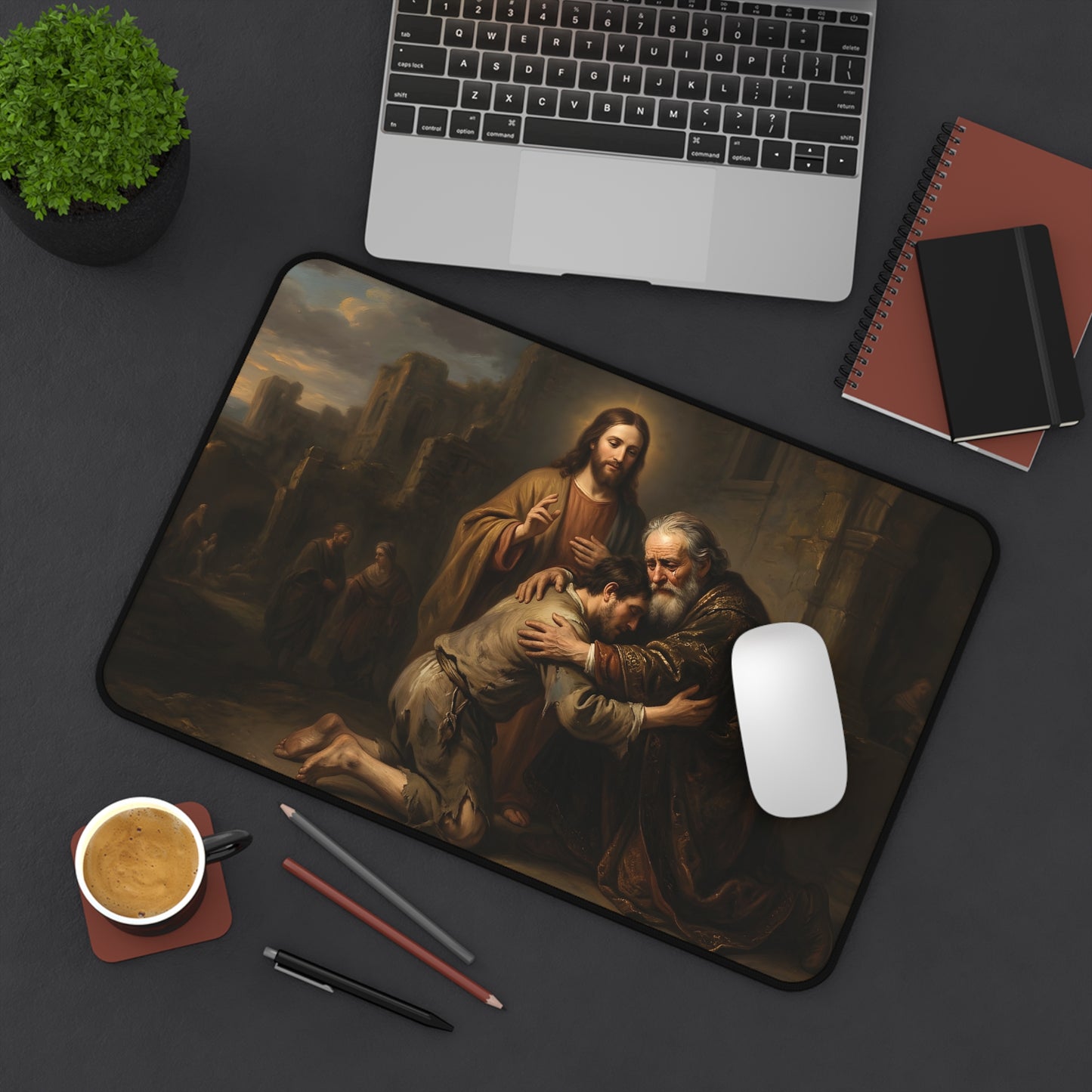 The prodigal son running toward his father - Desk Mat
