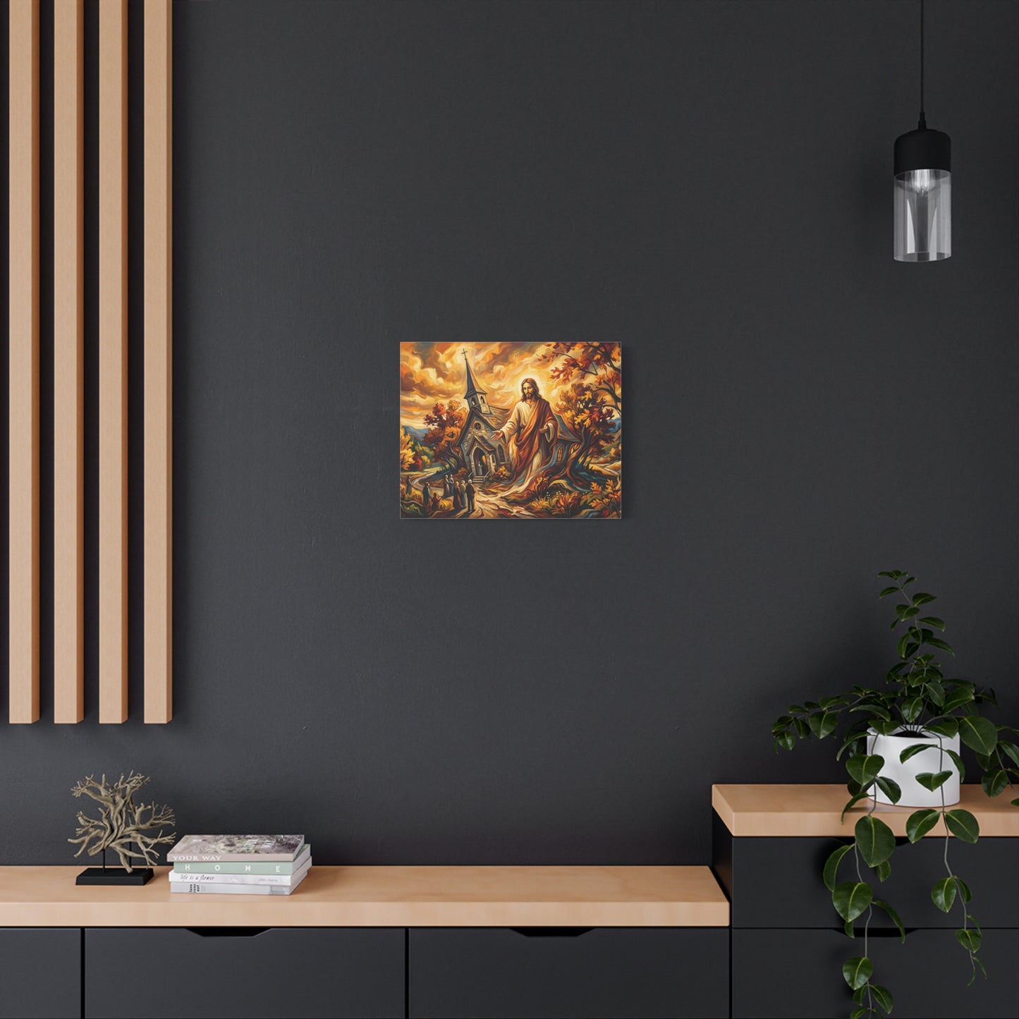 “Abide With Me - Autumn Church at Sunset” - Canvas Art