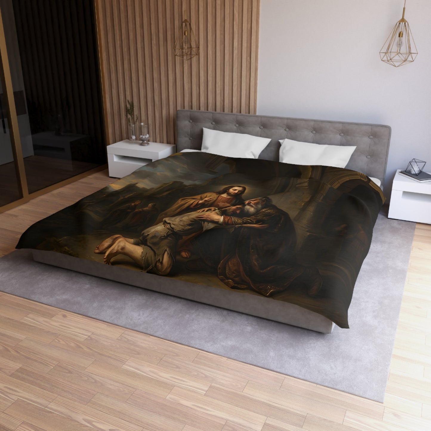 The prodigal son running toward his father - Duvet Cover