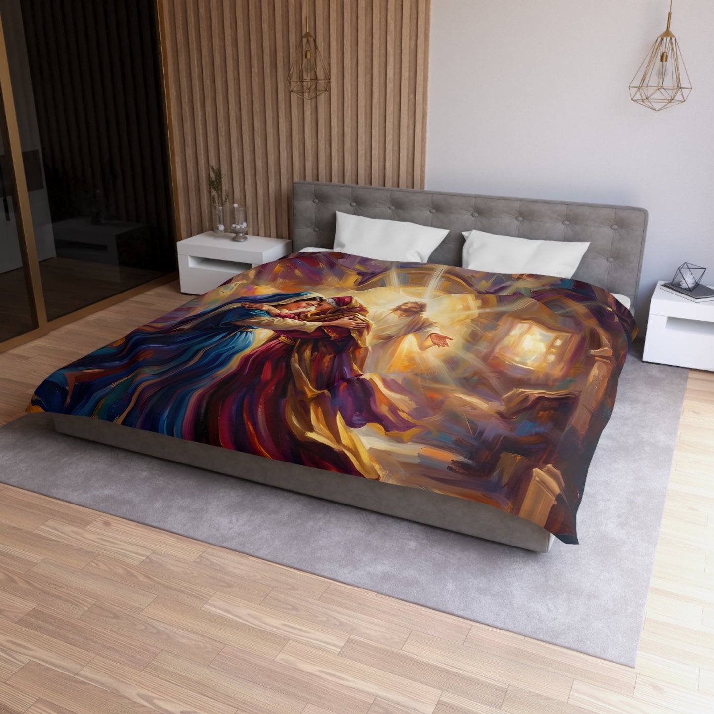 “Divine Embrace - Mary and Elizabeth's Joyful Meeting” - Duvet Cover