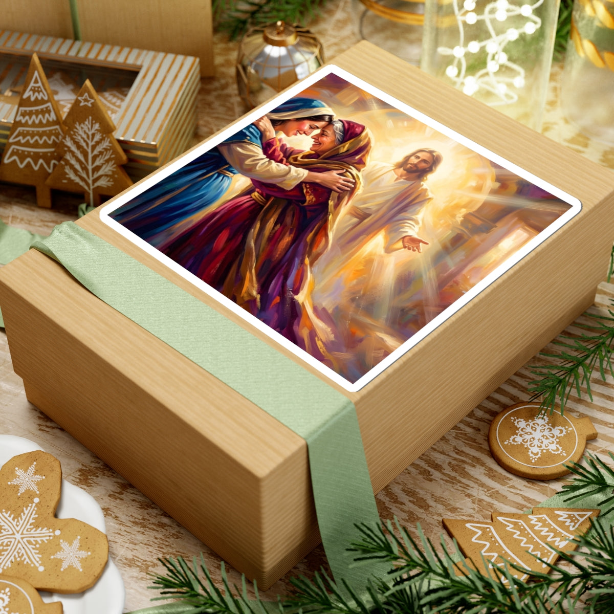 “Divine Embrace - Mary and Elizabeth's Joyful Meeting” - Sticker