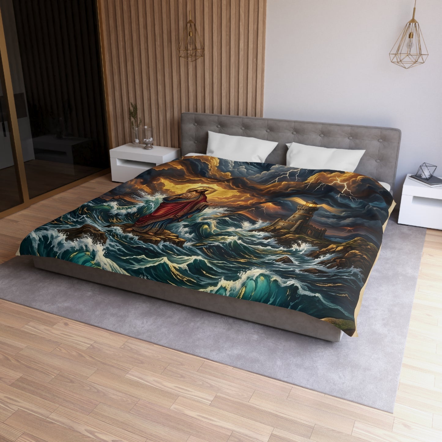 “Steadfast Hope - Lighthouse in the Storm” - Duvet Cover