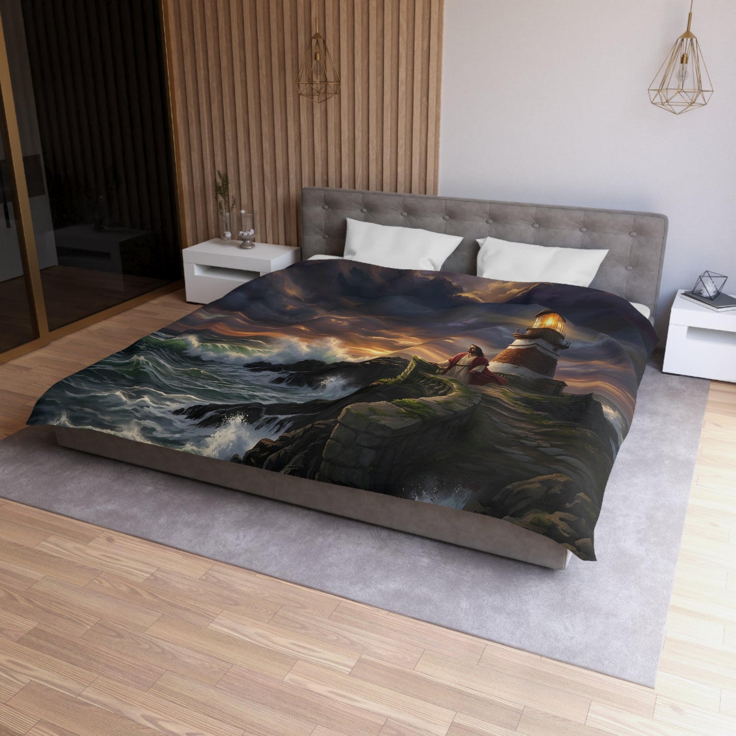 “Steadfast Hope - Lighthouse in the Storm” - Duvet Cover