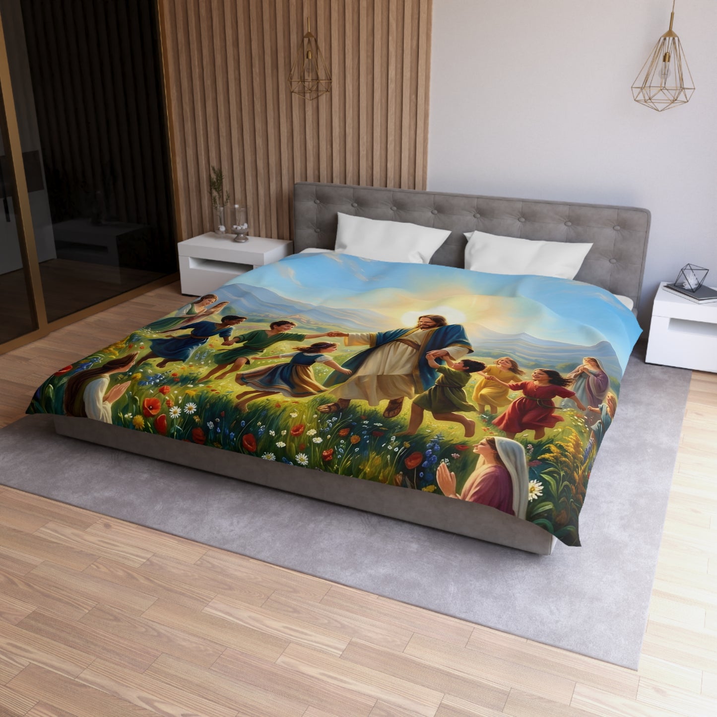 “Joy Overflowing - Children Dancing in the Meadow” - Duvet Cover