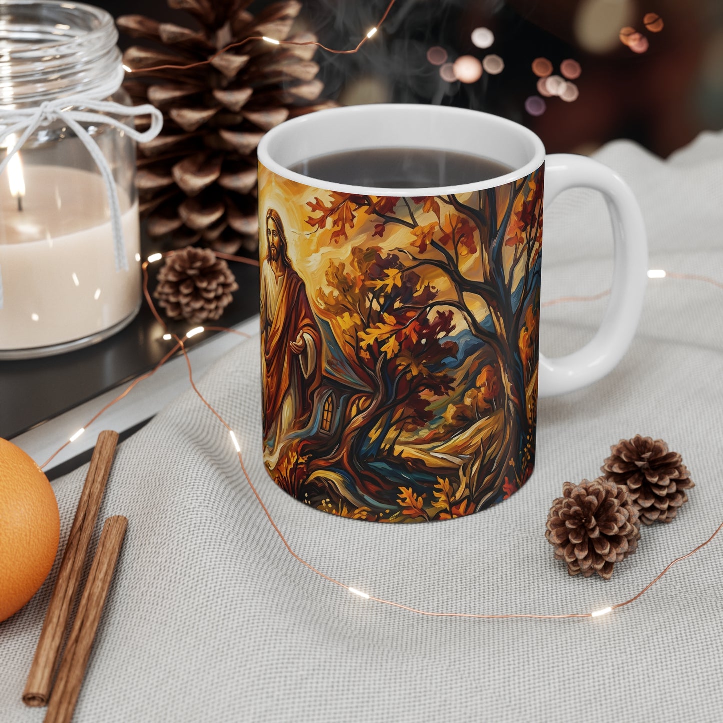 “Abide With Me - Autumn Church at Sunset” - Coffee Mug