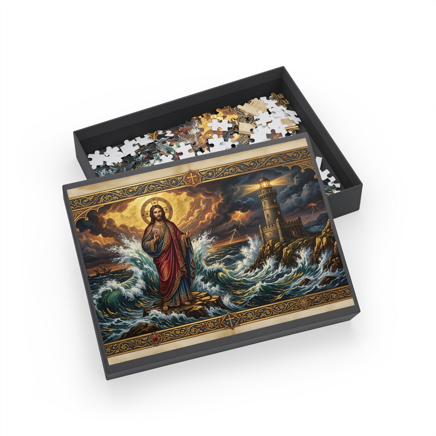 “Steadfast Hope - Lighthouse in the Storm” - Jigsaw Puzzle