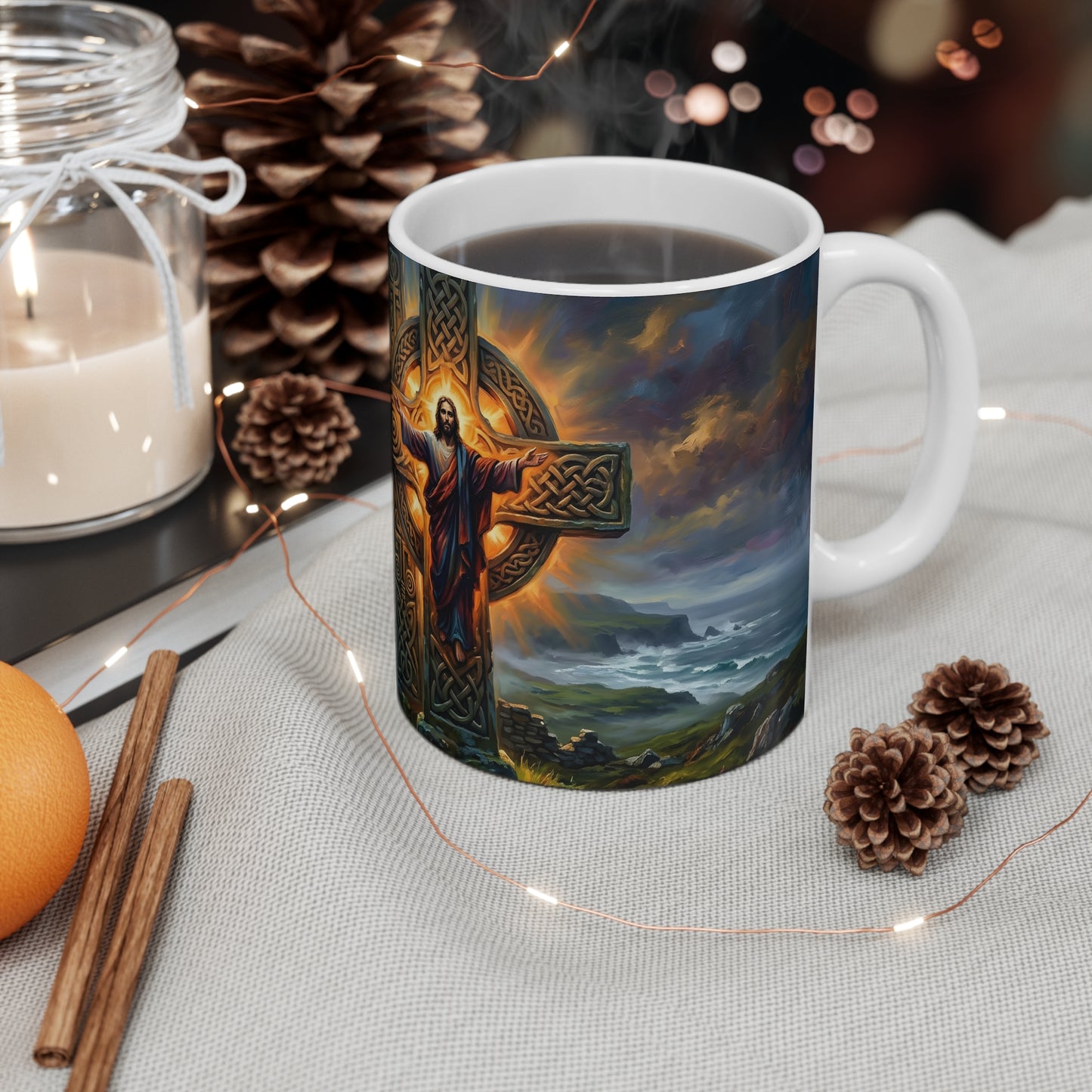 “Ancient Roots - Celtic Cross in Mist” - Coffee Mug