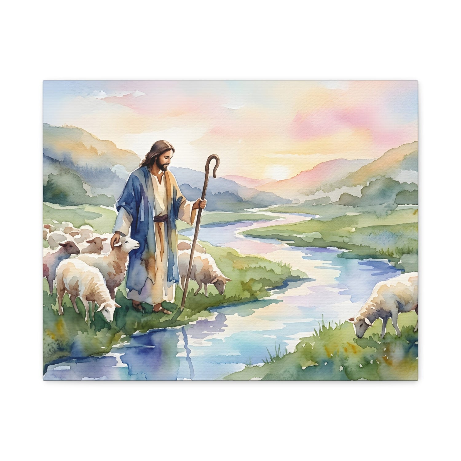 Still Waters - Shepherd Leads His Flock - Canvas Art