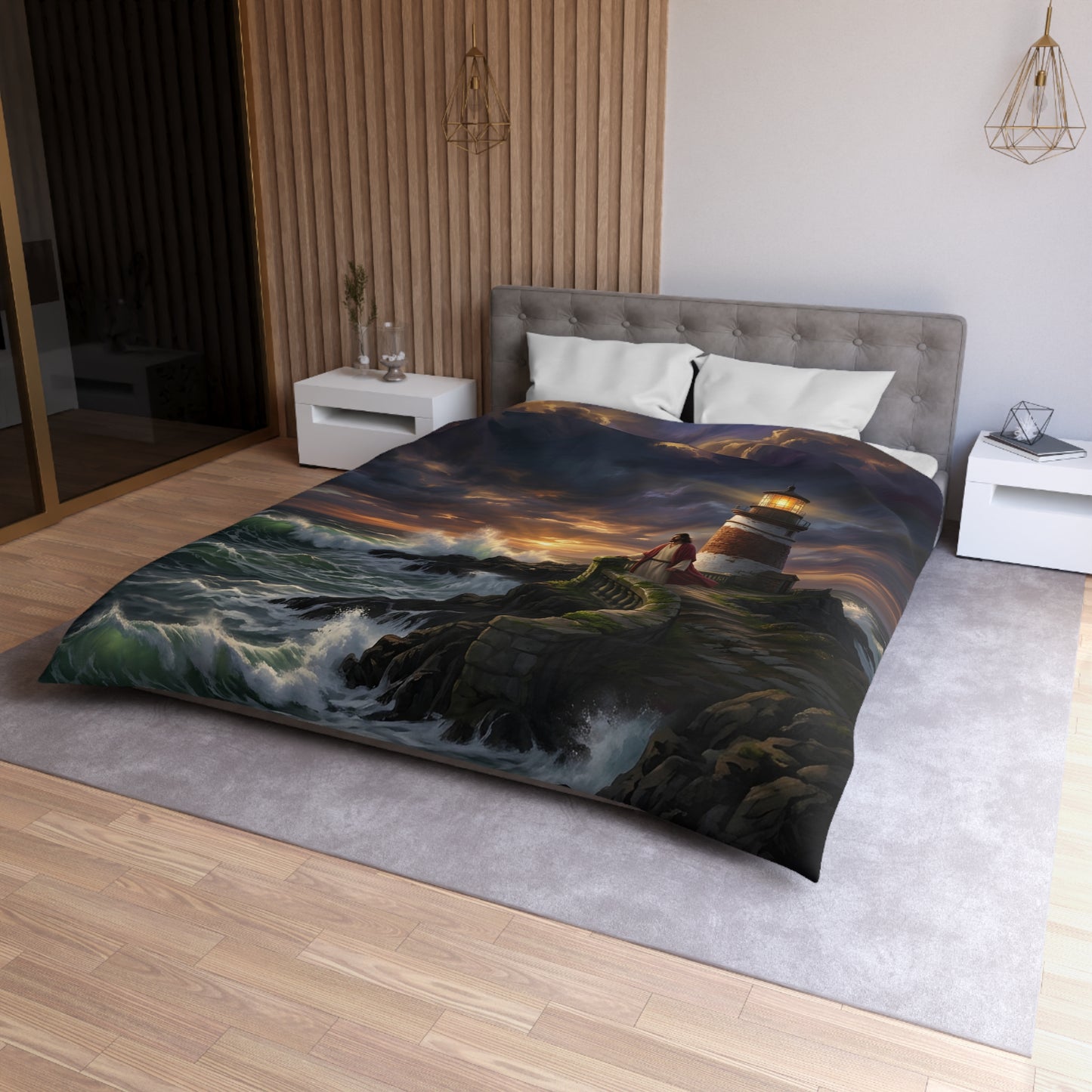 “Steadfast Hope - Lighthouse in the Storm” - Duvet Cover