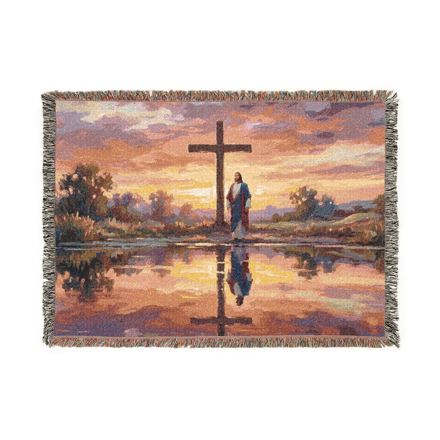 “Living Water - Cross Reflected at Dawn” - Woven Blanket