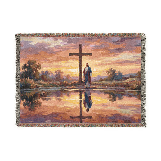 “Living Water - Cross Reflected at Dawn” - Woven Blanket