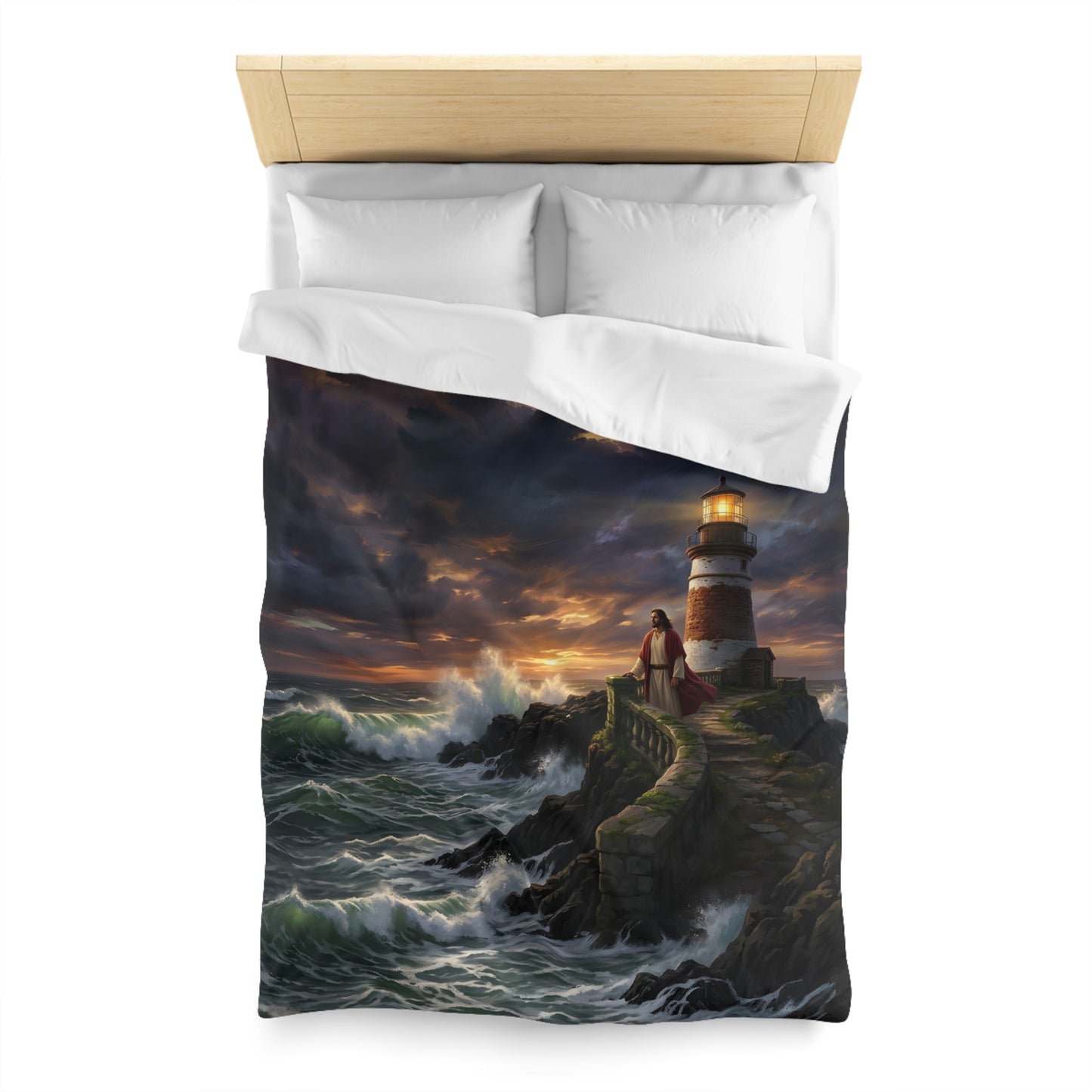 “Steadfast Hope - Lighthouse in the Storm” - Duvet Cover