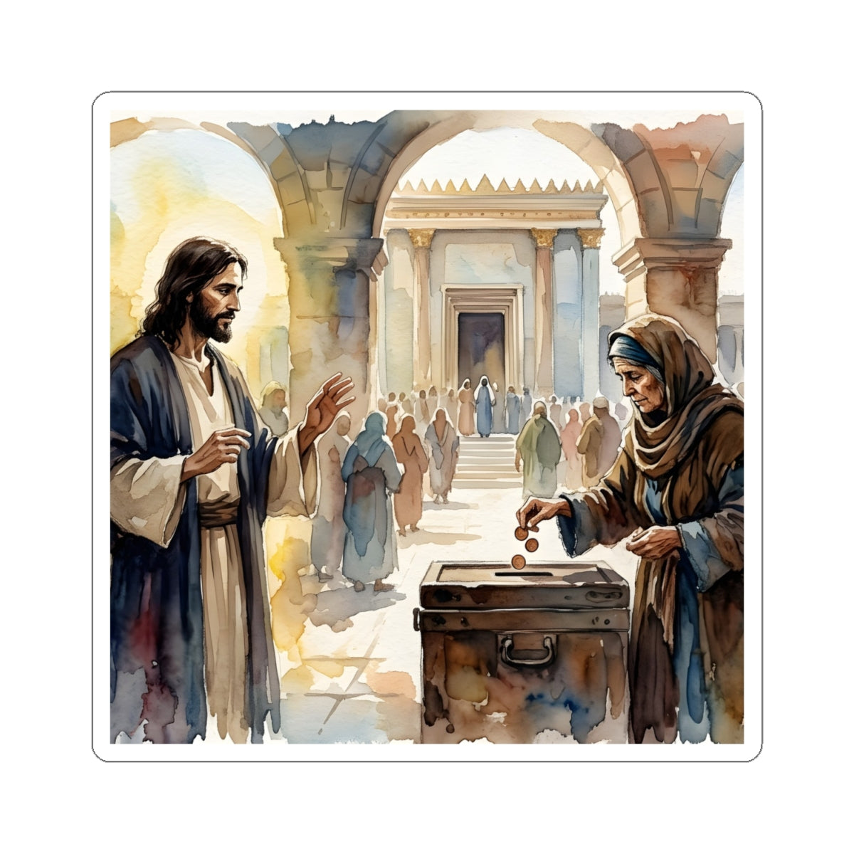 “Her Offering - The Widow's Mite at the Temple” - Sticker