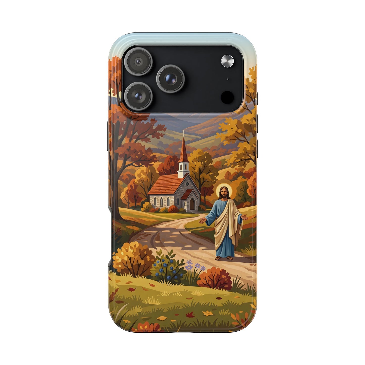 “Golden Harvest - Autumn Church in Tranquility” - Phone Case
