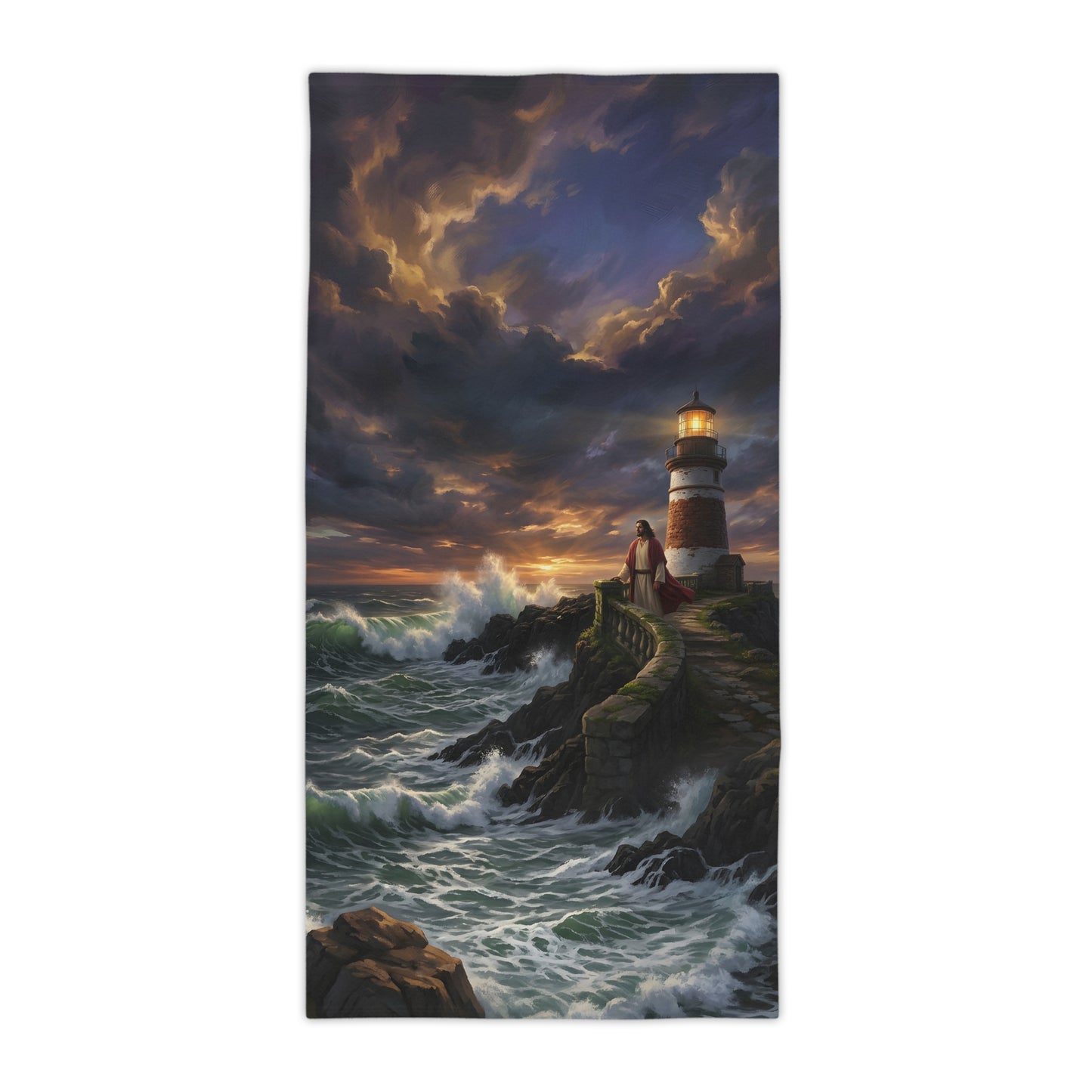 “Steadfast Hope - Lighthouse in the Storm” - Beach Towel