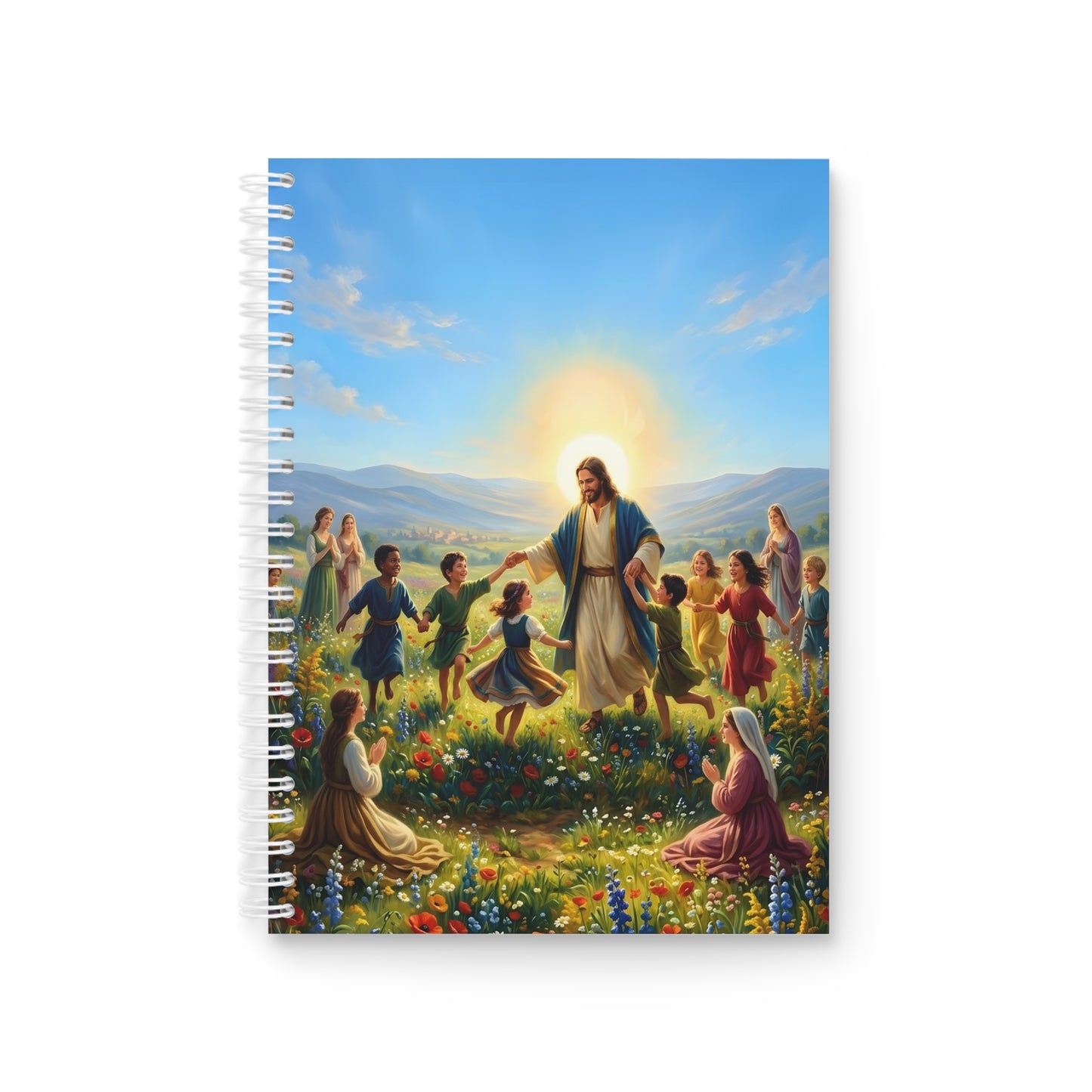 “Joy Overflowing - Children Dancing in the Meadow” - Spiral Notebook