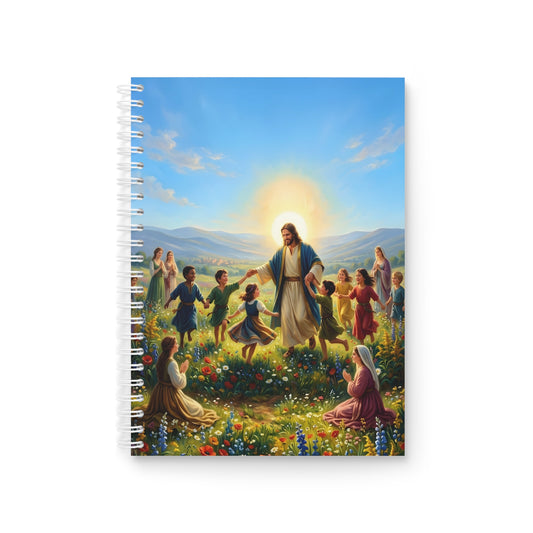 “Joy Overflowing - Children Dancing in the Meadow” - Spiral Notebook