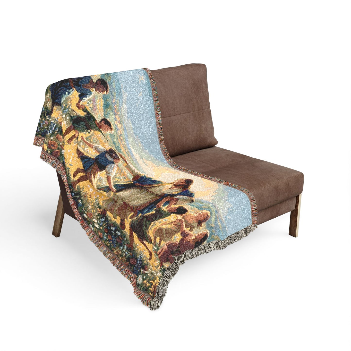 “Joy Overflowing - Children Dancing in the Meadow” - Woven Blanket