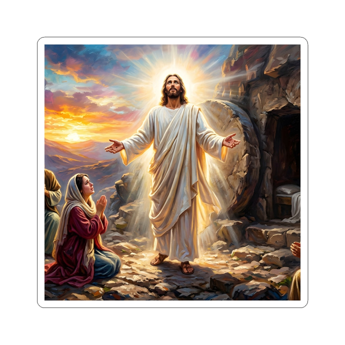“He Is Risen - The Empty Tomb at Dawn” - Sticker