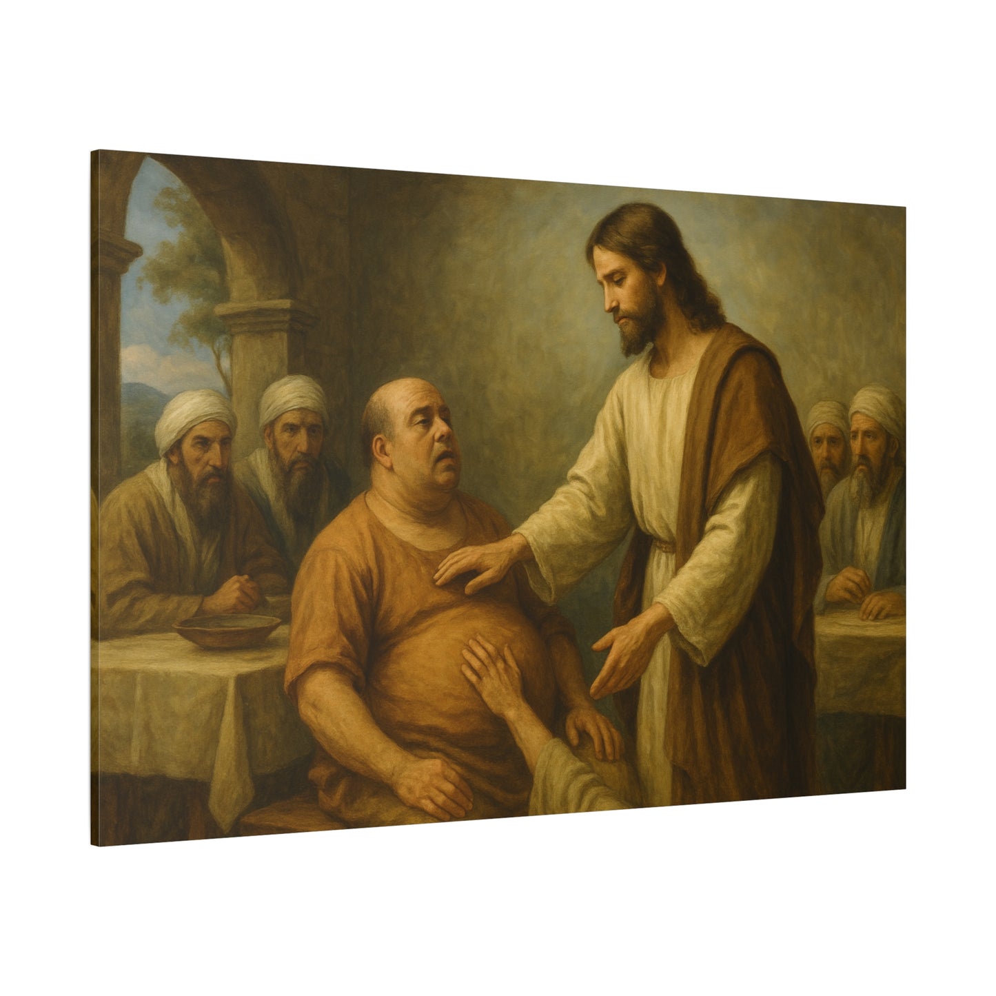 “Jesus Heals a Man with Dropsy – Luke 14:1–4” - Canvas Art