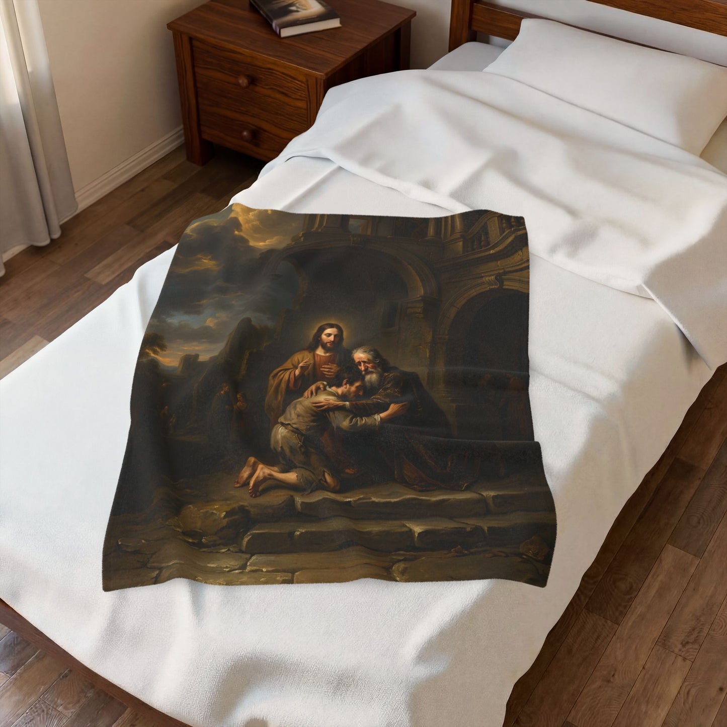 The prodigal son running toward his father - Plush Blanket