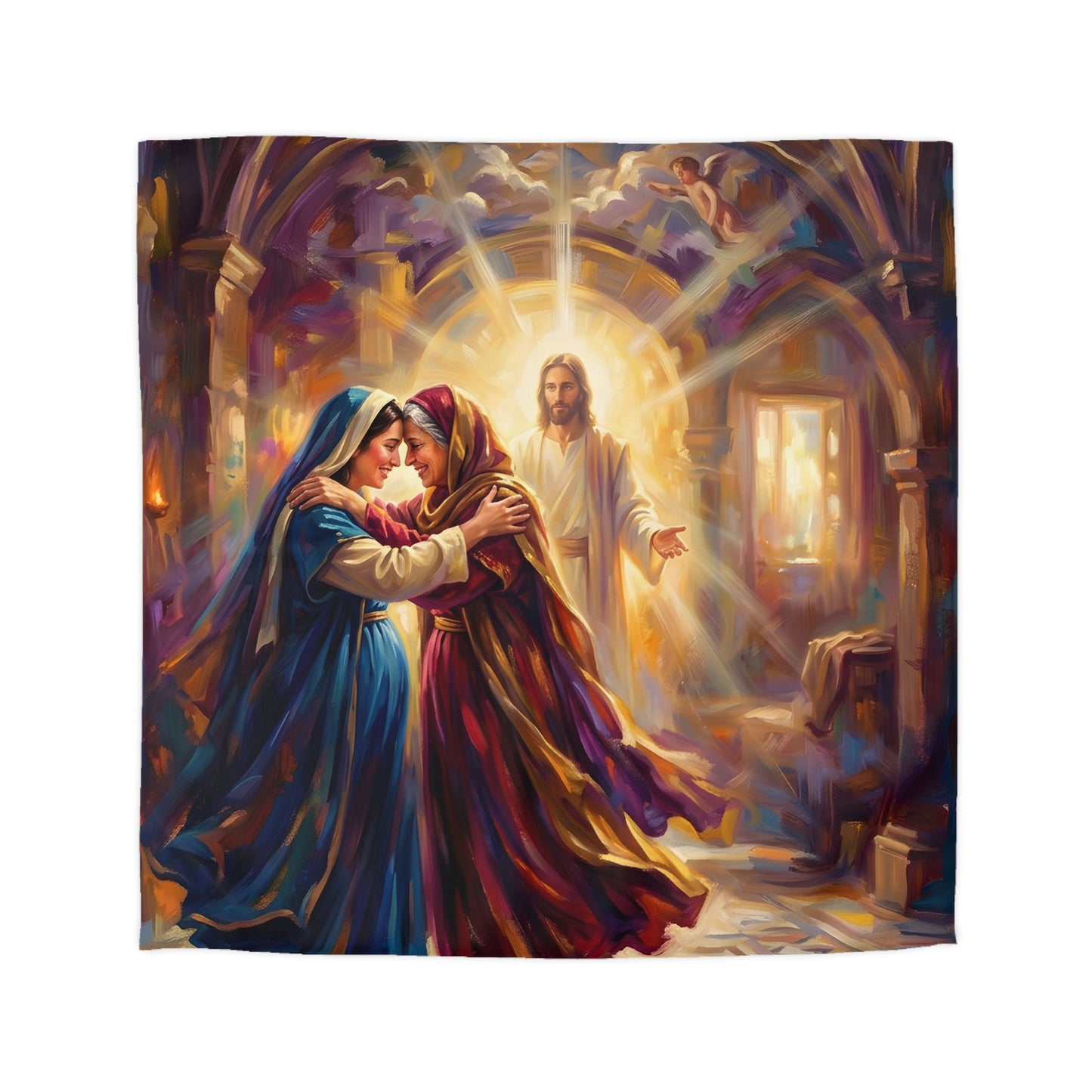 “Divine Embrace - Mary and Elizabeth's Joyful Meeting” - Duvet Cover
