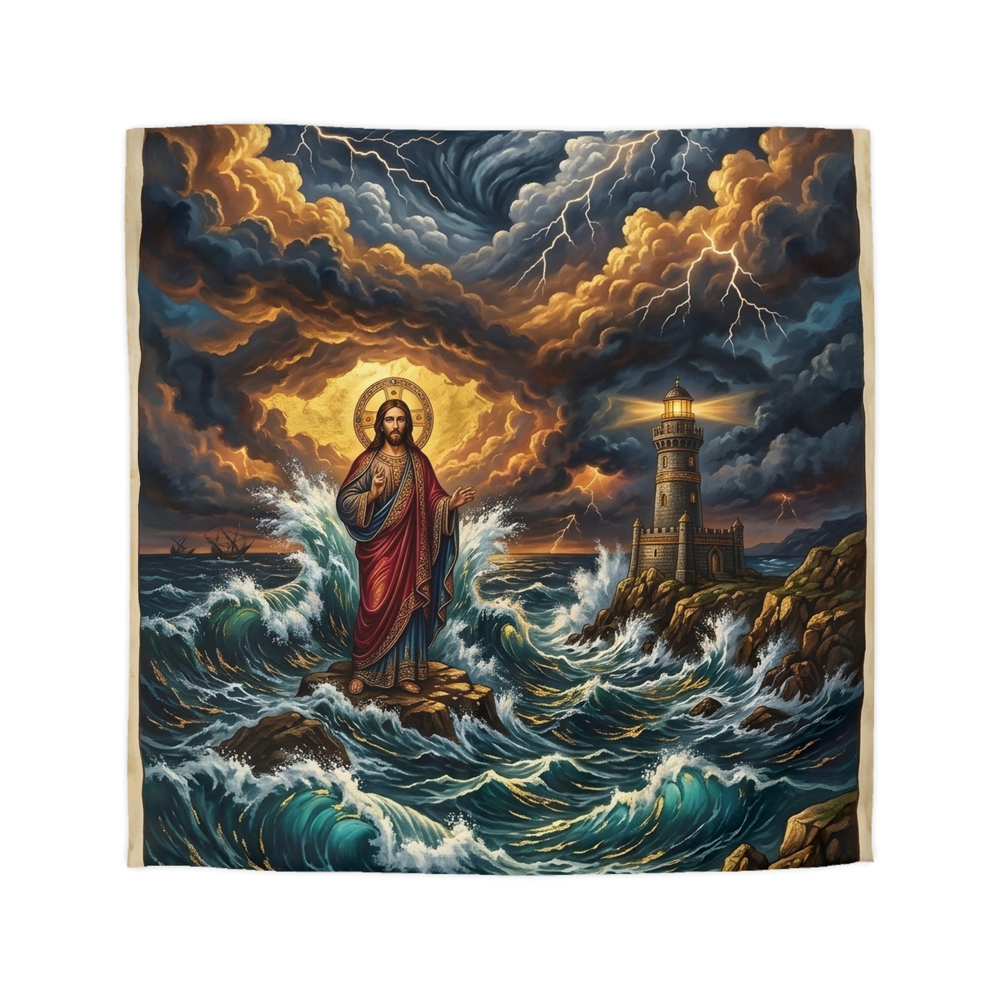 “Steadfast Hope - Lighthouse in the Storm” - Duvet Cover