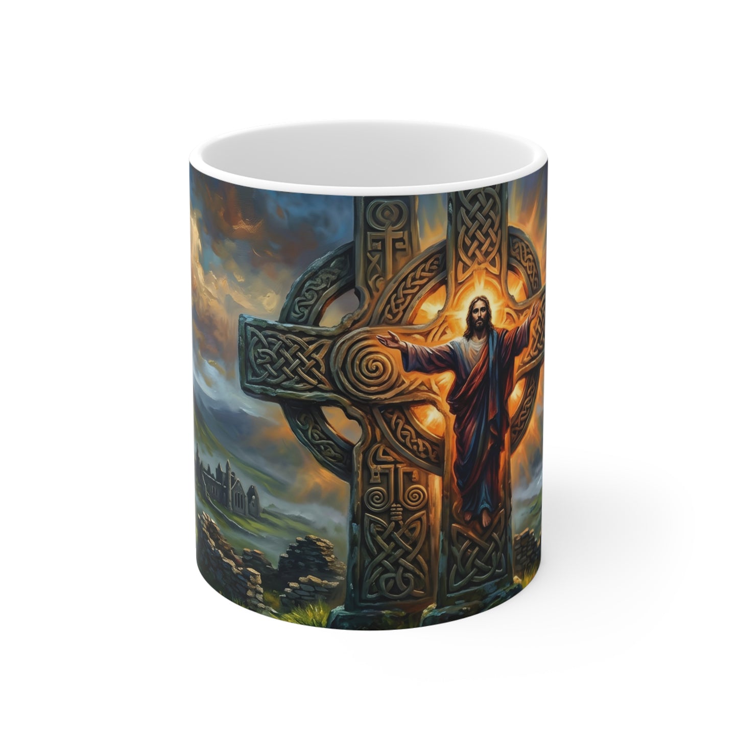 “Ancient Roots - Celtic Cross in Mist” - Coffee Mug