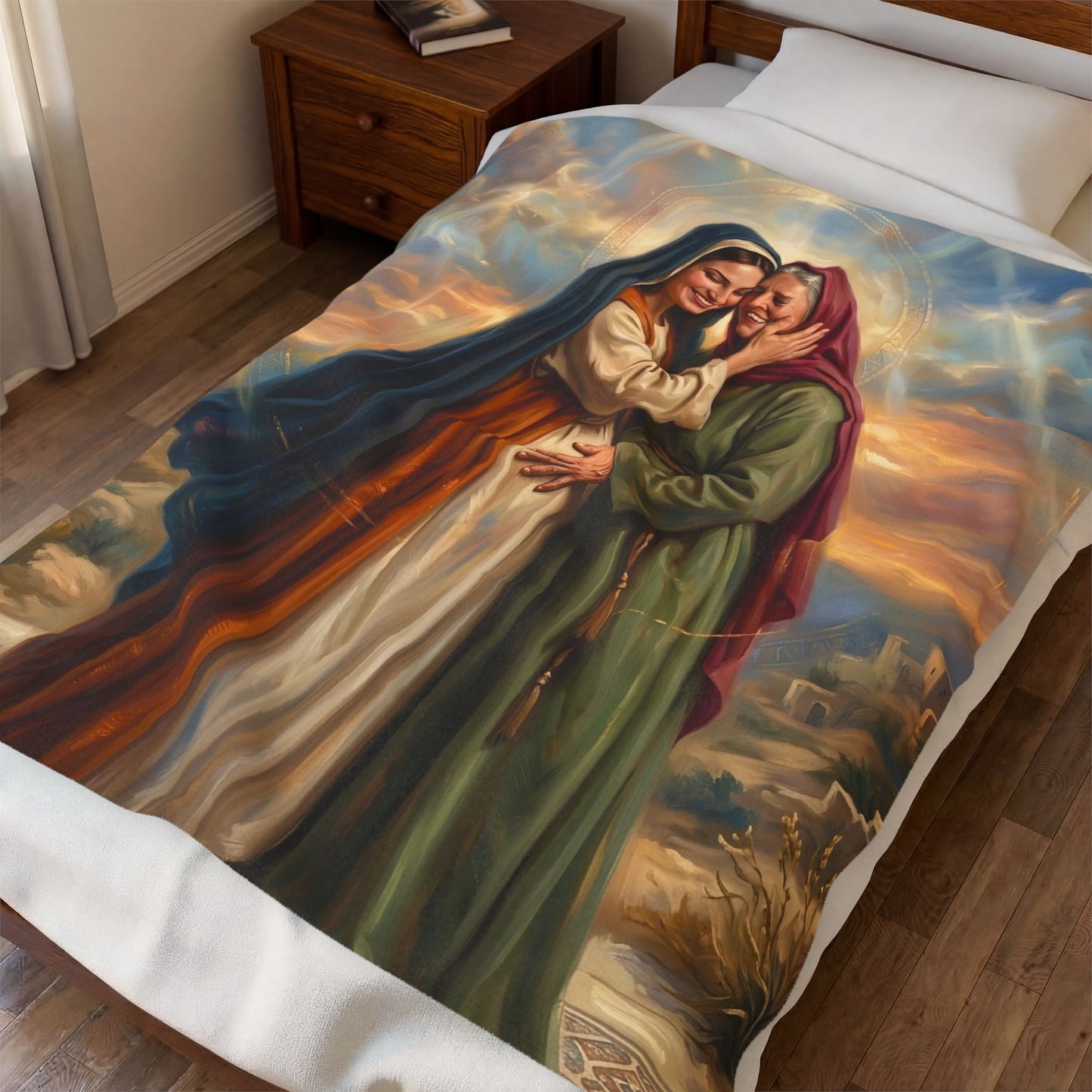 “Blessed Among Women - Mary and Elizabeth Embrace” - Plush Blanket