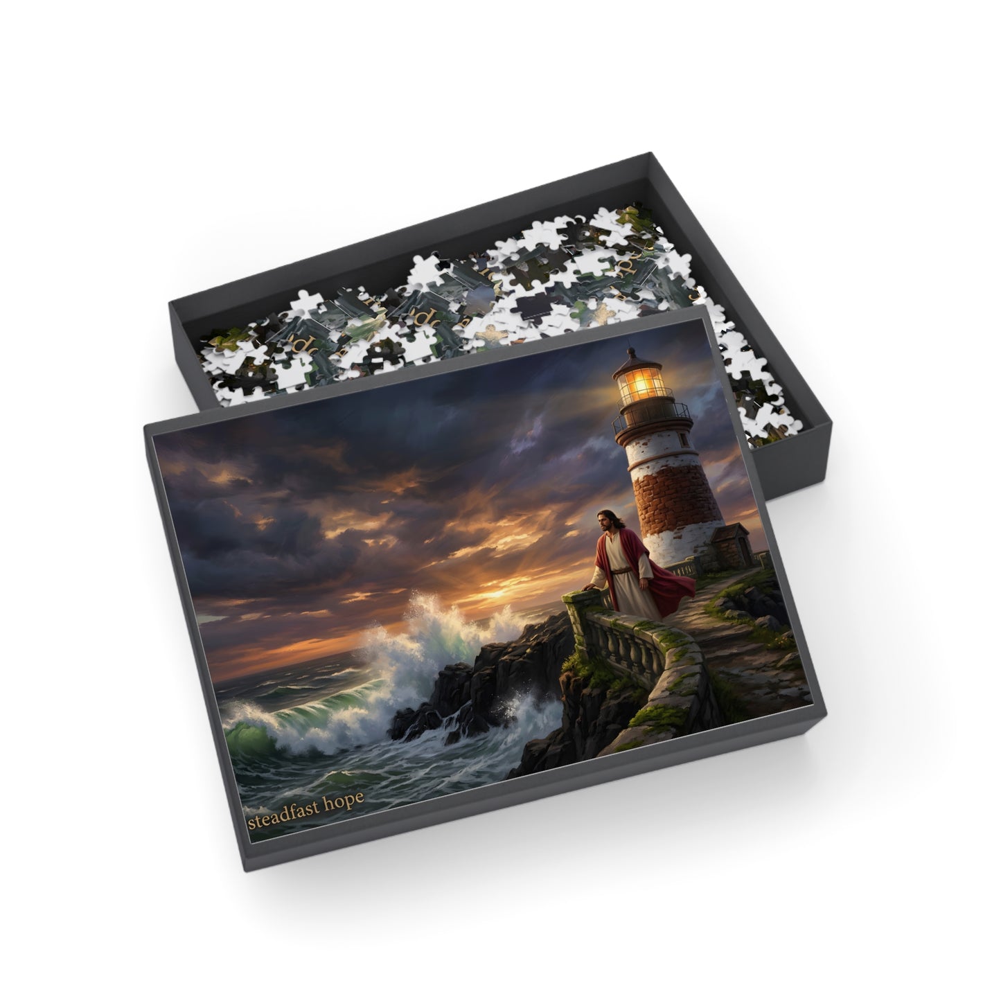“Steadfast Hope - Lighthouse in the Storm” - Jigsaw Puzzle