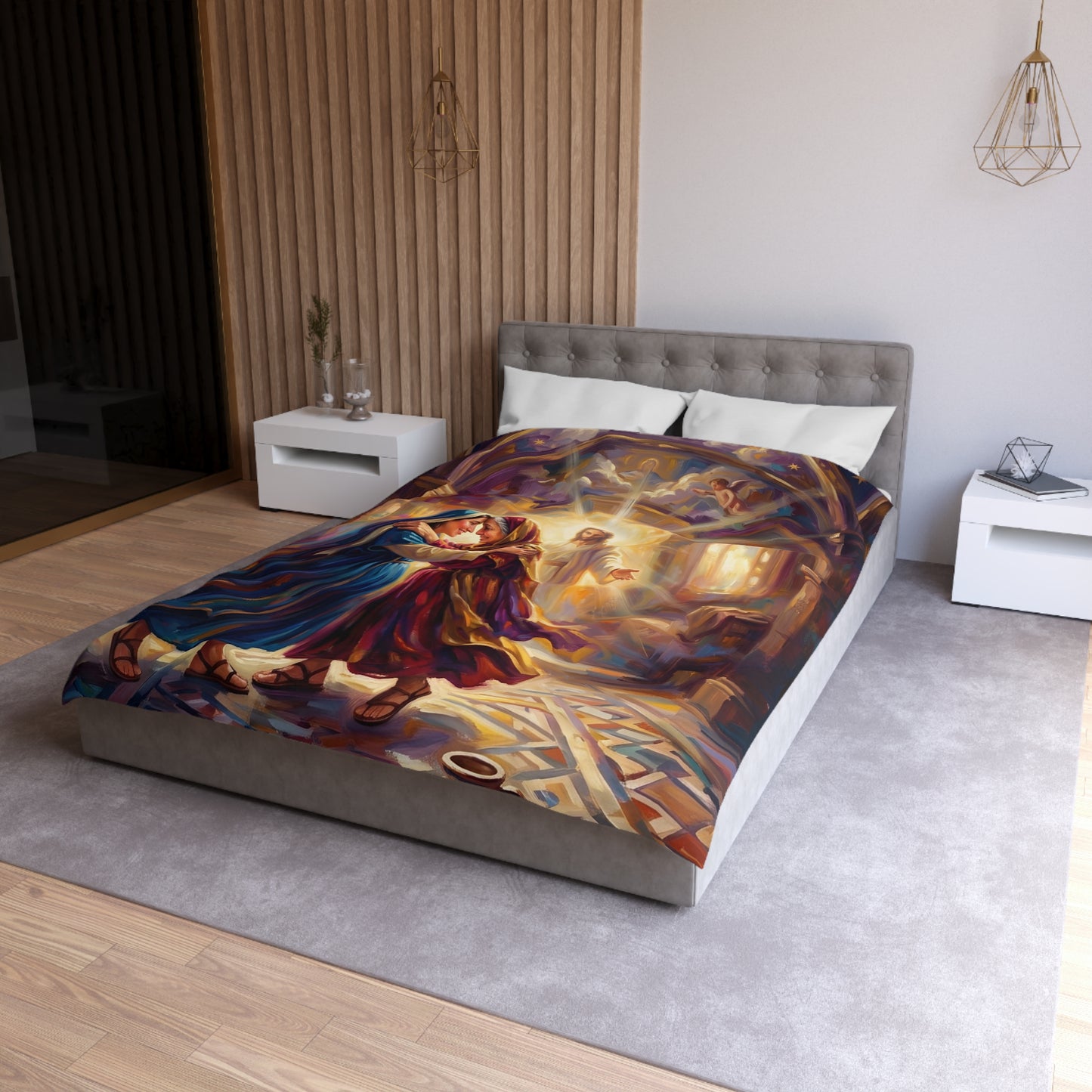“Divine Embrace - Mary and Elizabeth's Joyful Meeting” - Duvet Cover