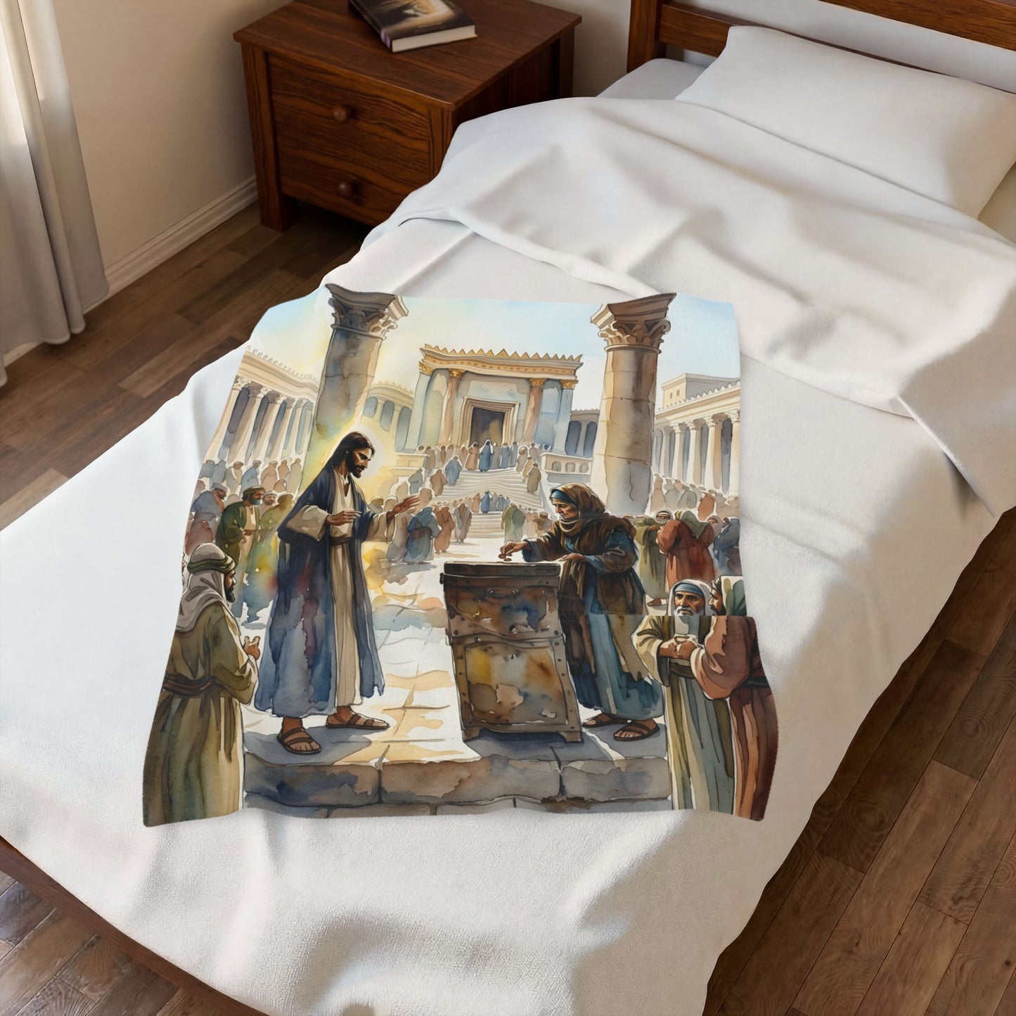 “Her Offering - The Widow's Mite at the Temple” - Plush Blanket
