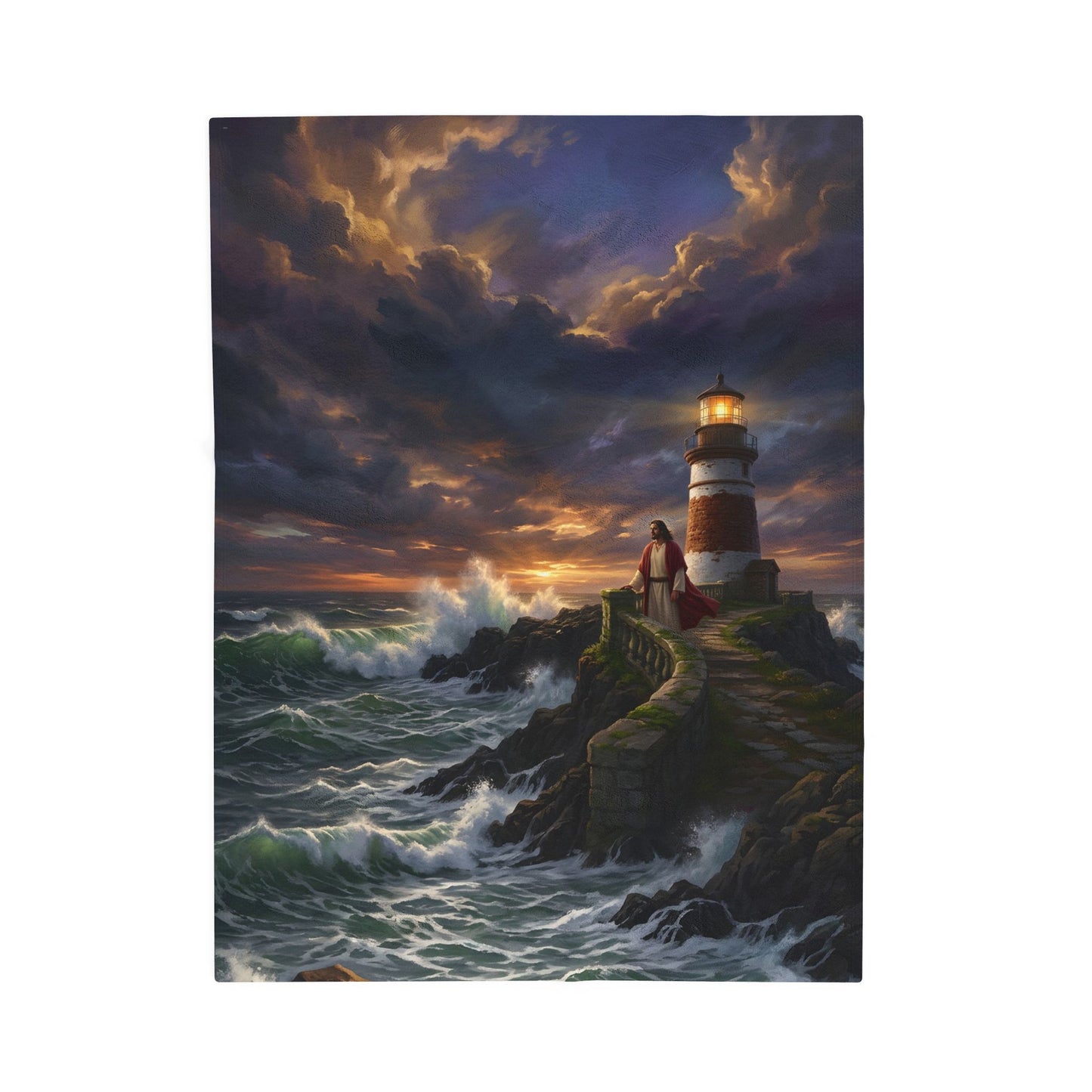 “Steadfast Hope - Lighthouse in the Storm” - Plush Blanket
