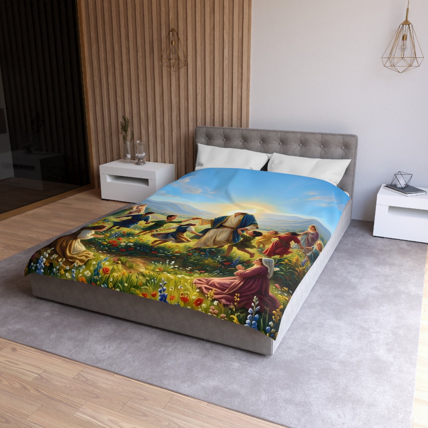 “Joy Overflowing - Children Dancing in the Meadow” - Duvet Cover
