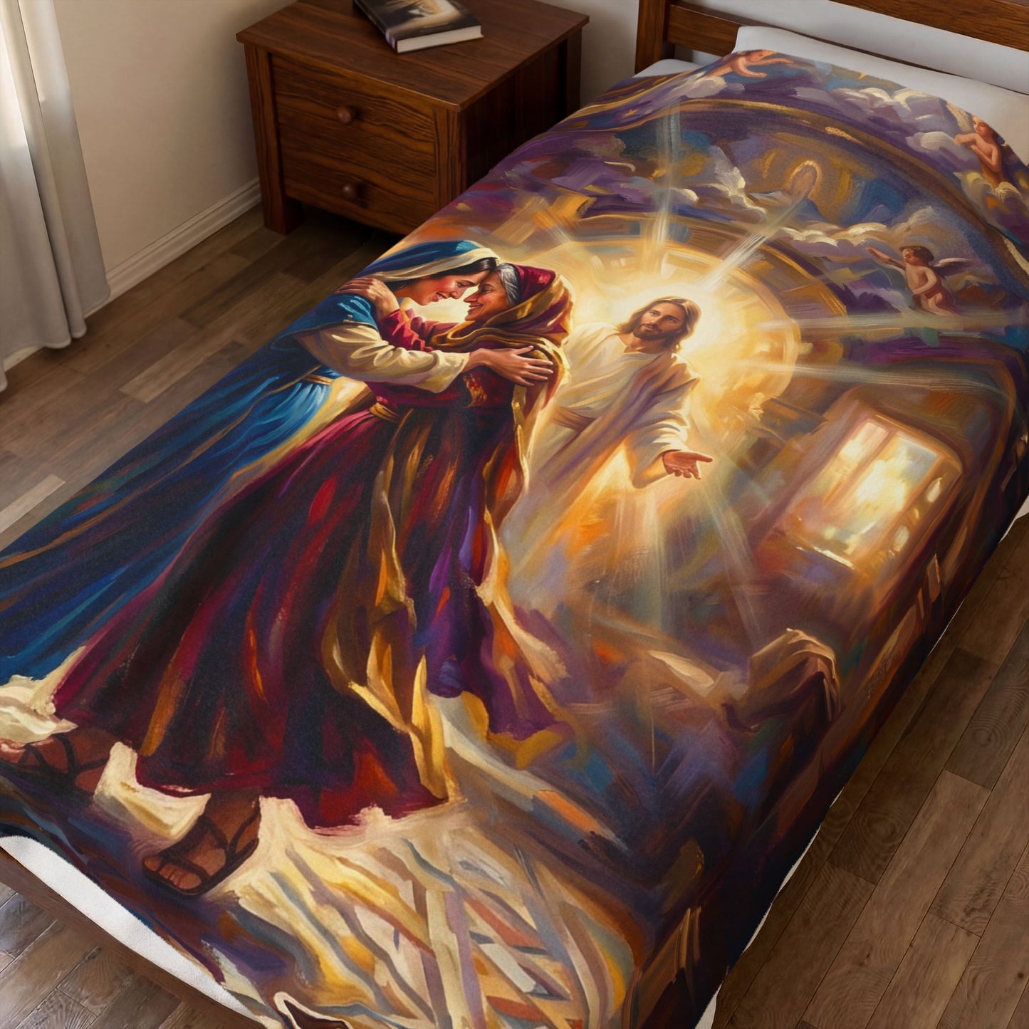 “Divine Embrace - Mary and Elizabeth's Joyful Meeting” - Plush Blanket