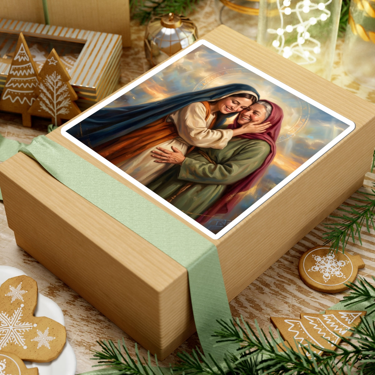 “Blessed Among Women - Mary and Elizabeth Embrace” - Sticker