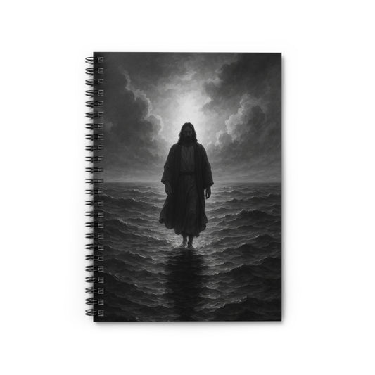 Spiritual Spiral Notebook - Jesus Walking on Water, Inspirational Journal, Gift for Faith, Religious Stationery, Christian Writing