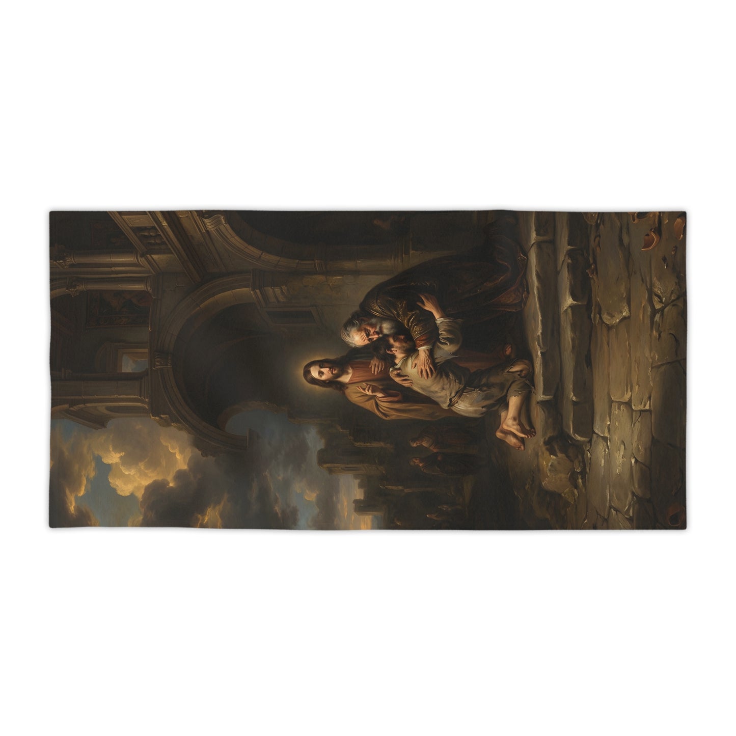 The prodigal son running toward his father - Beach Towel