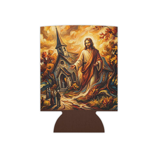 “Abide With Me - Autumn Church at Sunset” - Can Cooler