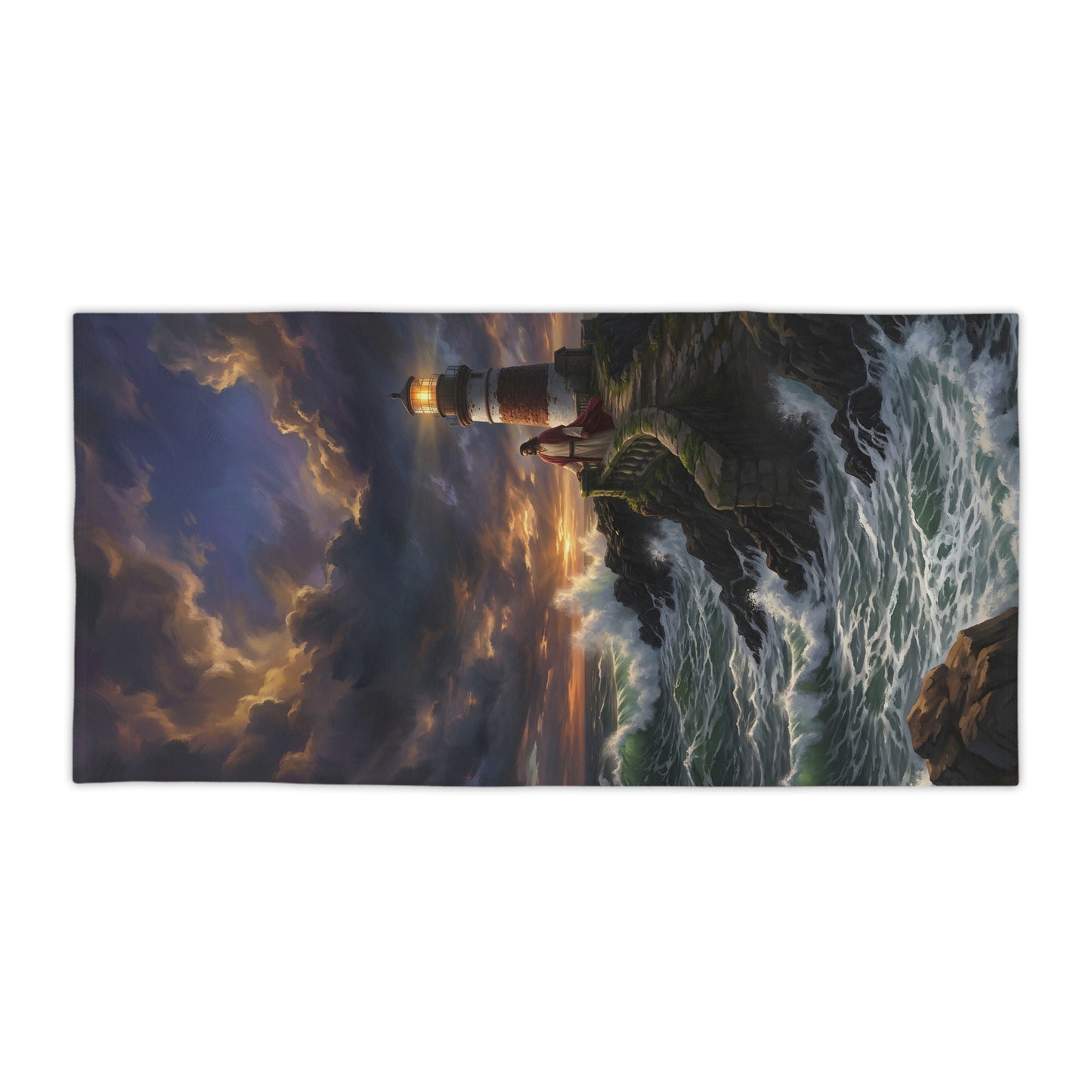 “Steadfast Hope - Lighthouse in the Storm” - Beach Towel