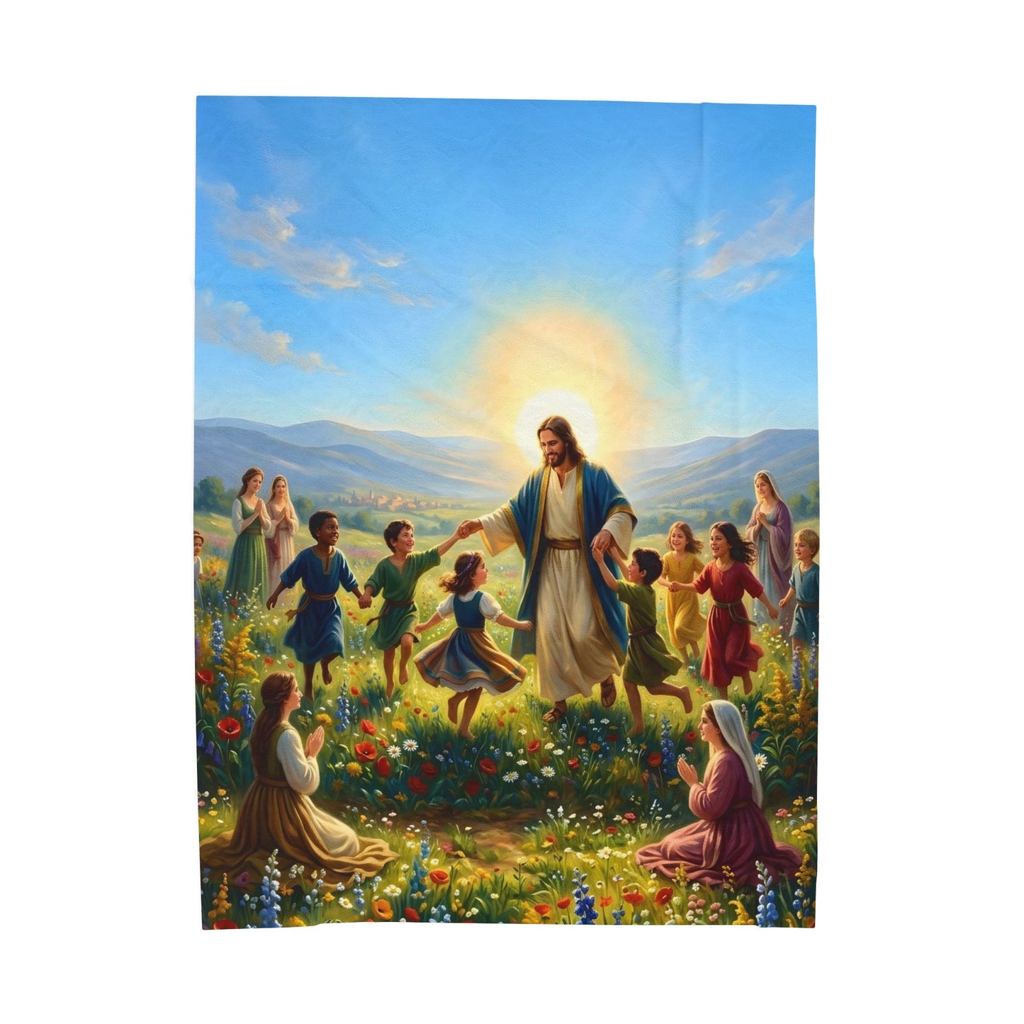 “Joy Overflowing - Children Dancing in the Meadow” - Plush Blanket