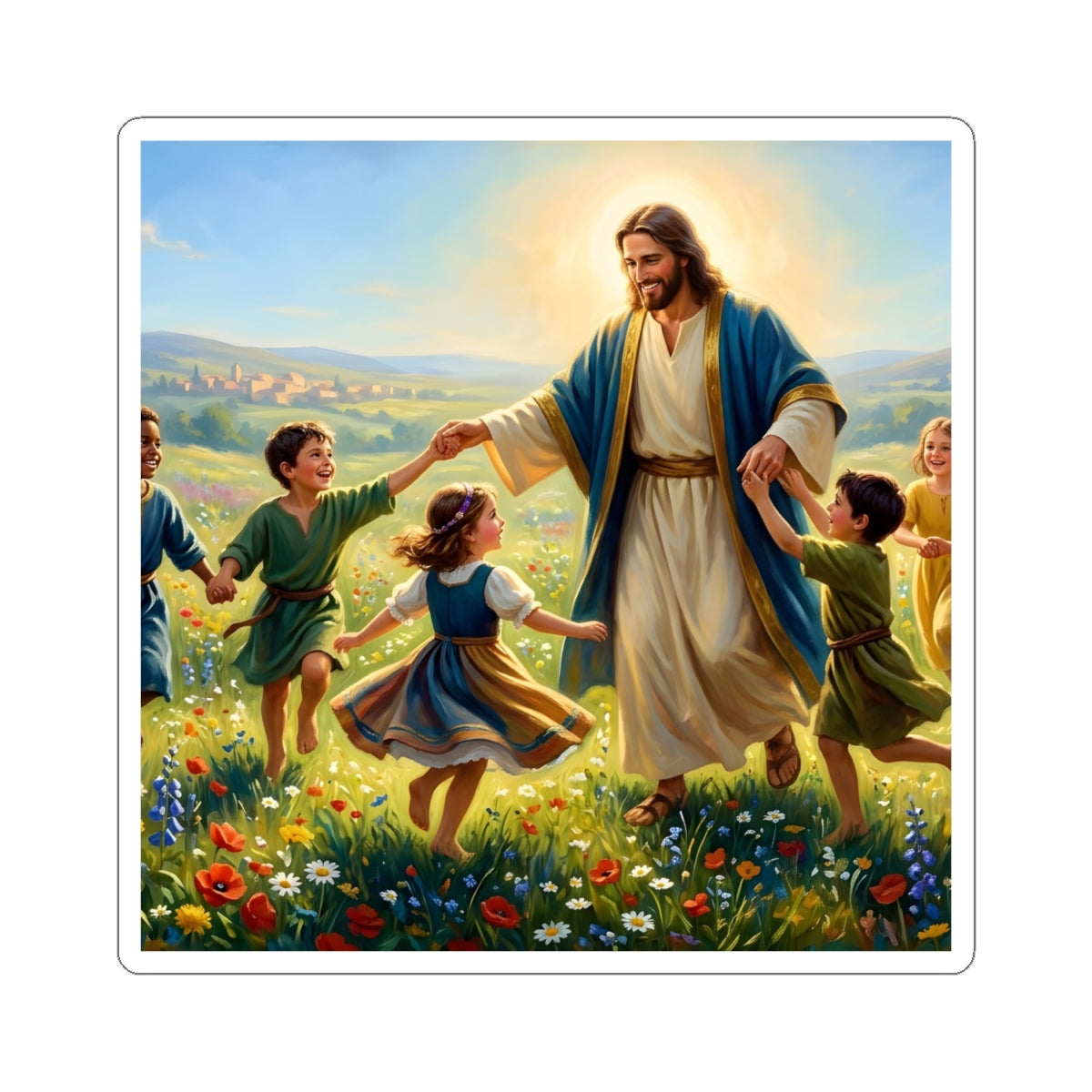 “Joy Overflowing - Children Dancing in the Meadow” - Sticker