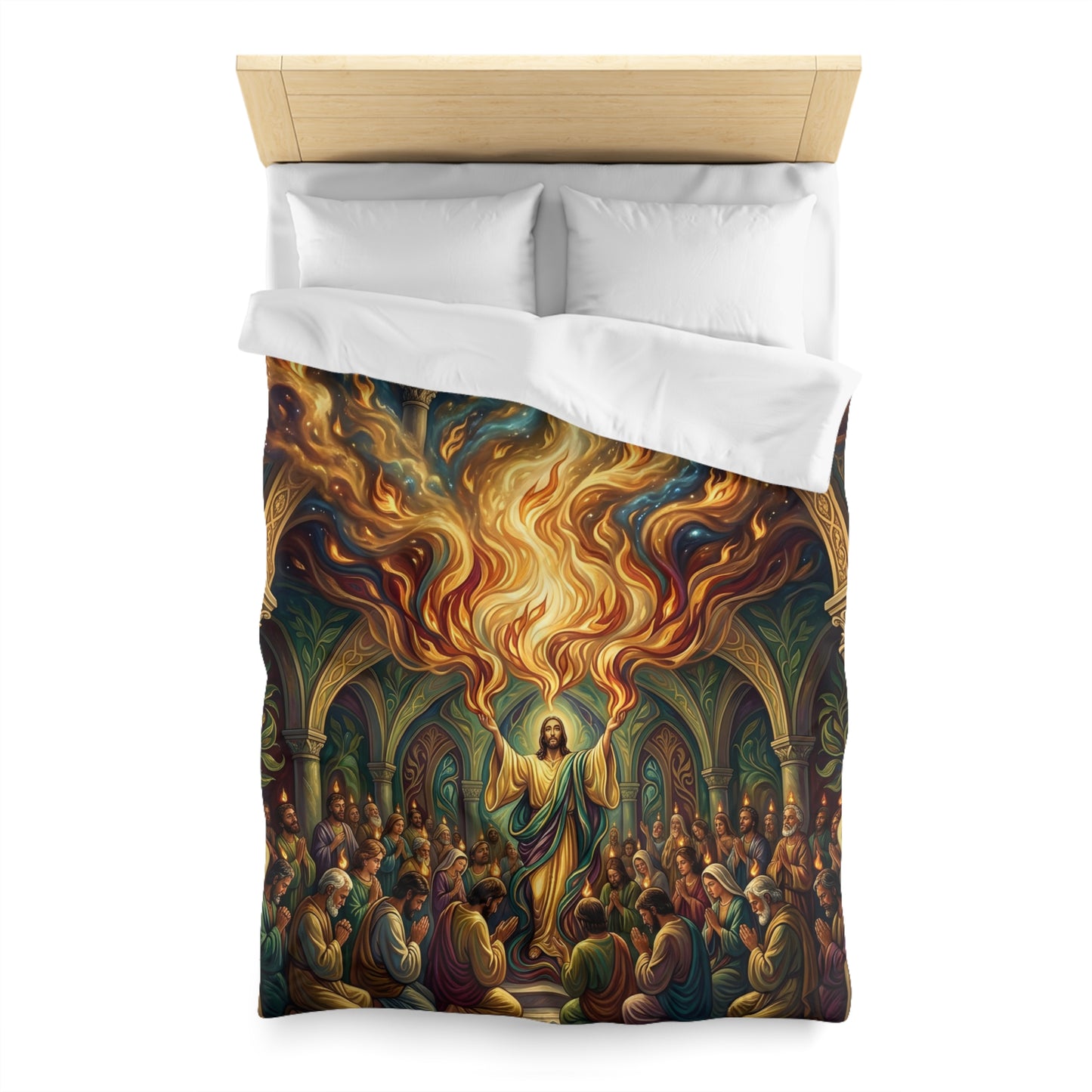 “Spirit Poured Out - Pentecost Flames Descending” - Duvet Cover