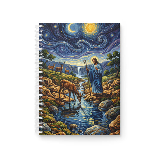 “Streams of Living Water - Deer at a Moonlit Waterfall” - Spiral Notebook