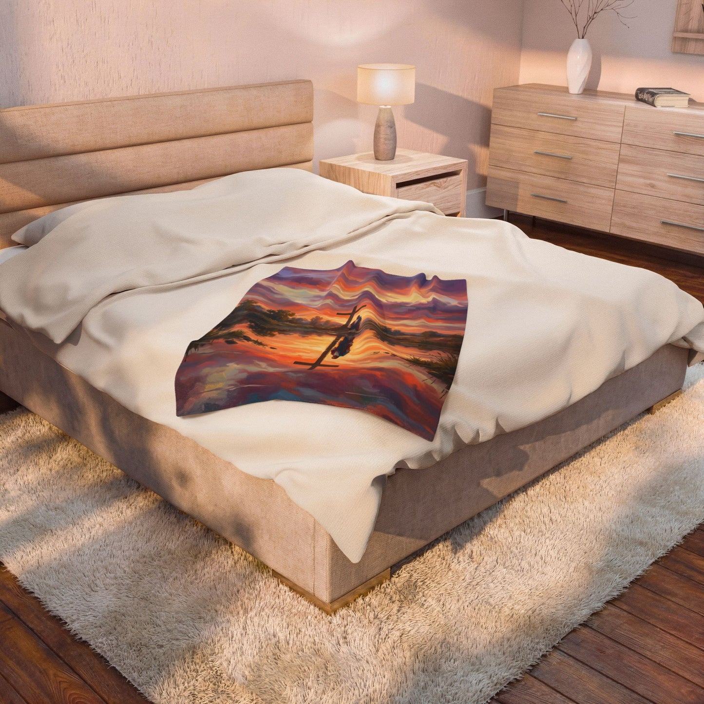 “Living Water - Cross Reflected at Dawn” - Plush Blanket