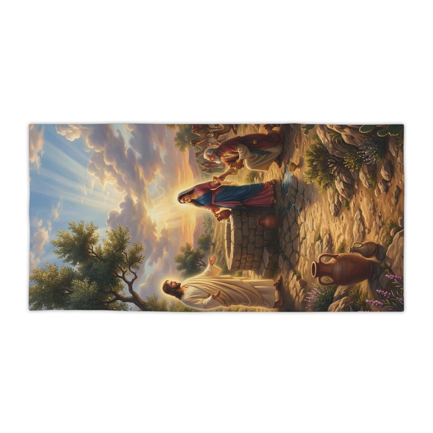 “Providence Unveiled - Rebekah at the Well” - Beach Towel
