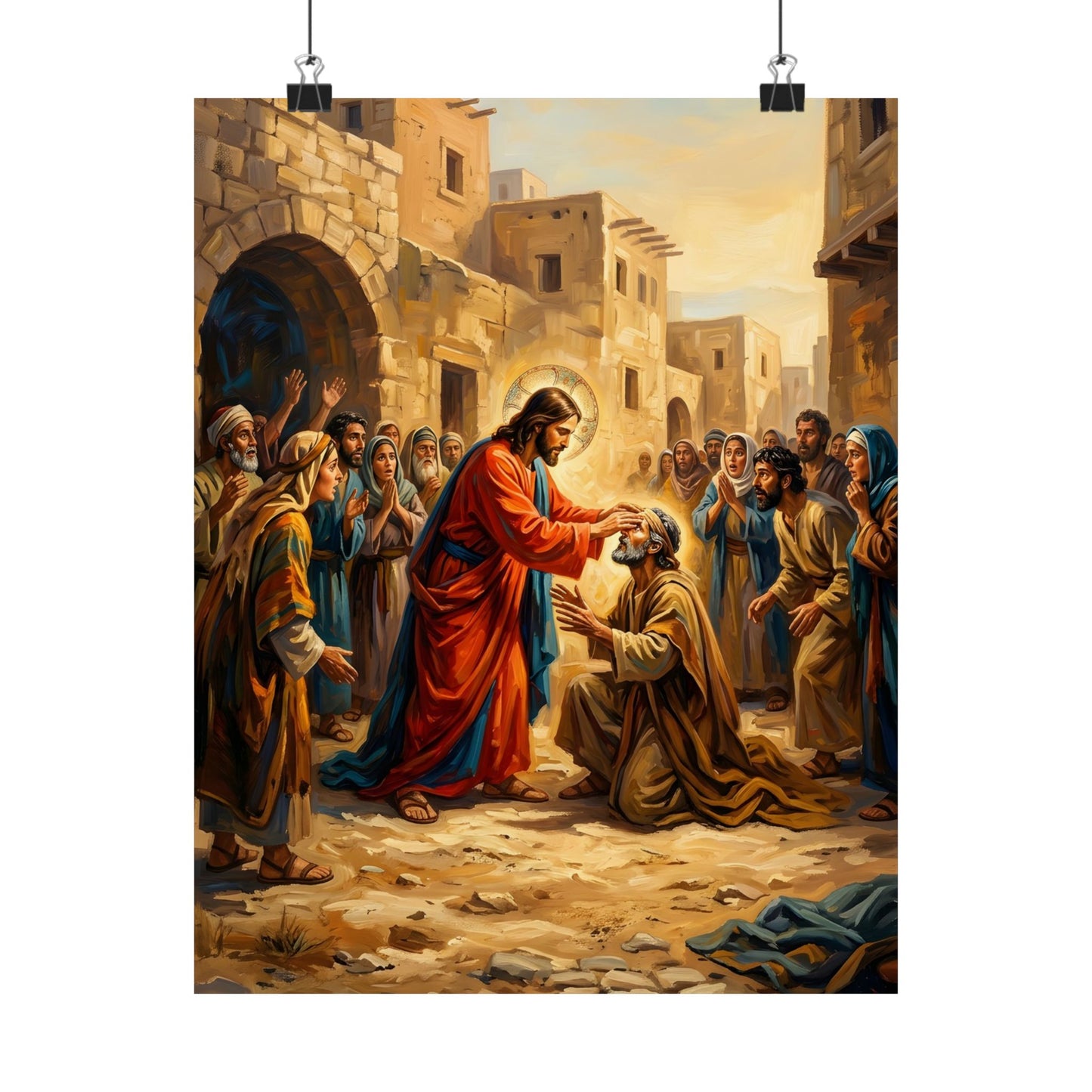 “He Opened My Eyes - Jesus Heals the Blind Man” - Poster
