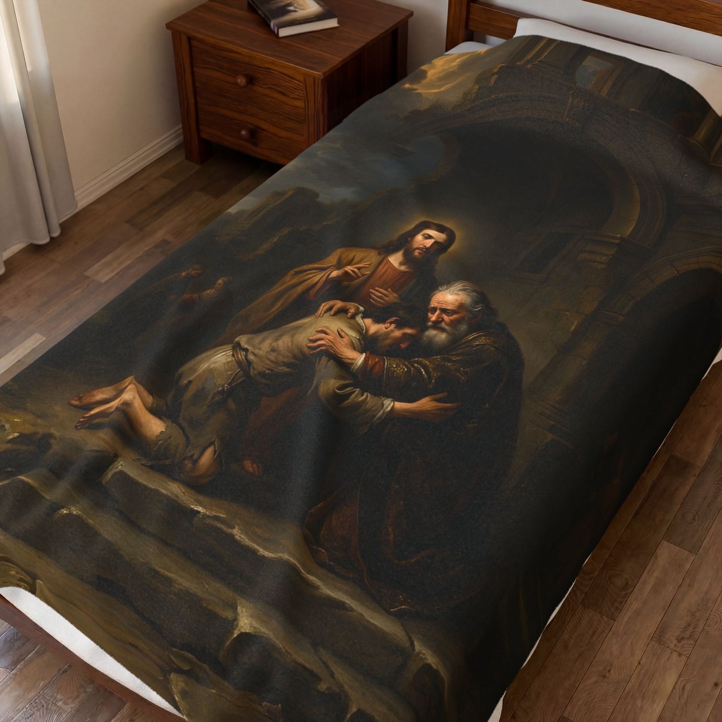 The prodigal son running toward his father - Plush Blanket