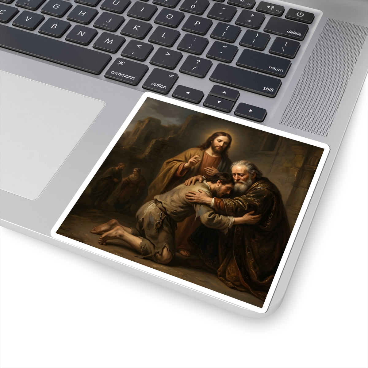 The prodigal son running toward his father - Sticker